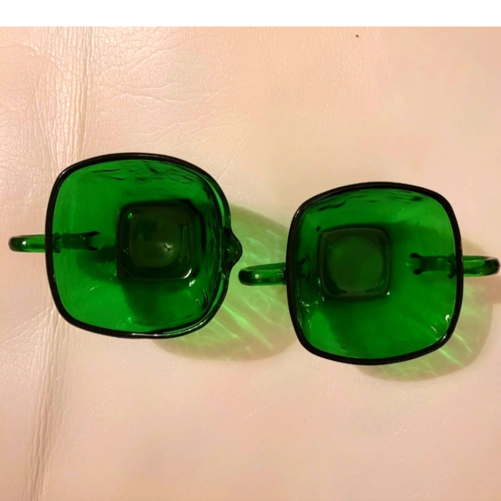 Anchor Hocking Charm Forrest Green Glass Sugar Bowl and Creamer Set Square VTG